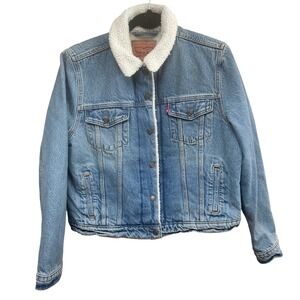 Levi Strauss Sherpa Lined Denim Jacket Mens‎ XL Blue Trucker Style